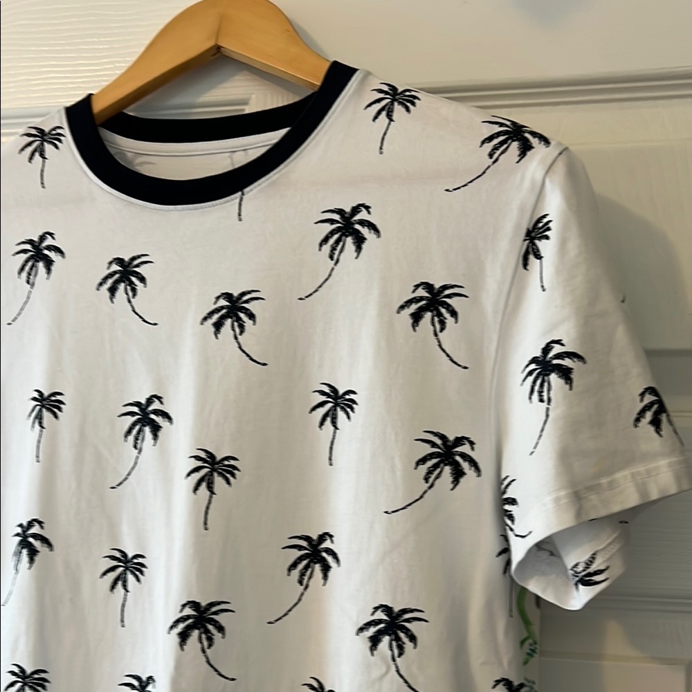 White T-Shirt with Navy Palm Tree Print